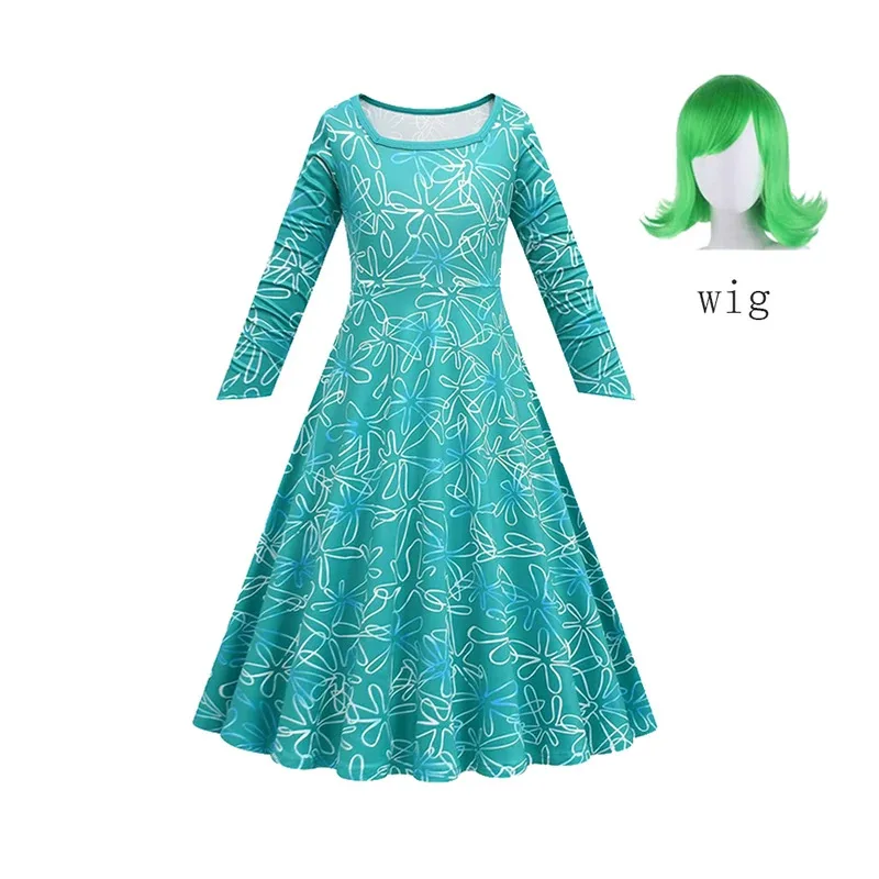 lHalloween Cosplayl New Cartoon Inside Out 2 Kids Princess Dresses for Girls Costume Joy Inspired and Envy Cosplay Dress+Mask+Wi view 4