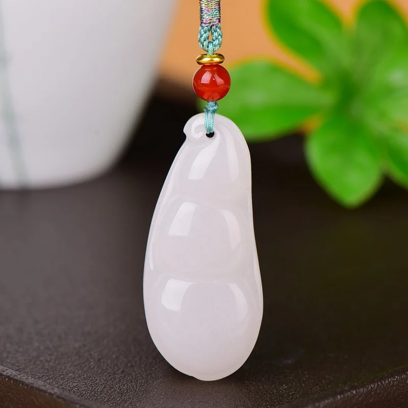 Branco Jade Gourd Pingente para Mulheres, Linha Dourada Natural, Exposição Hongtu Fuwa, Borboleta Calcedônia Pingente, Moda Bonito