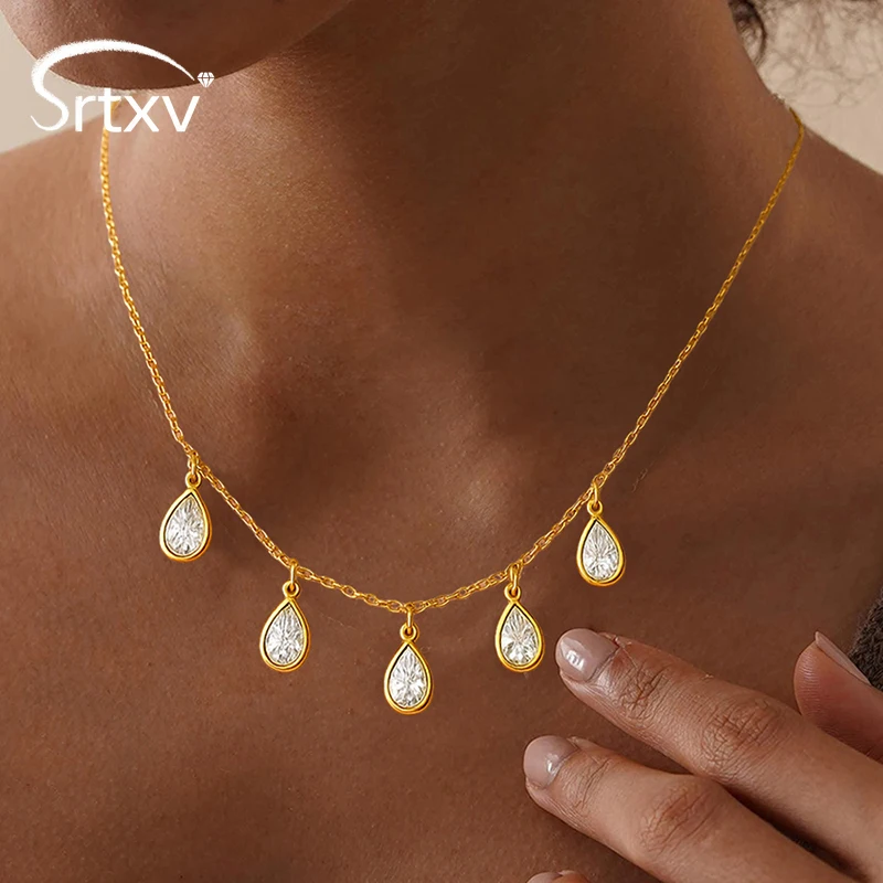 

Ожерелье с подвеской из циркона грушевидной огранки 5А для женщин и девочек, сверкающее 100% стерлинговое серебро 925 пробы, штабелируемая цепочка на шею, ювелирное изделие, подарок