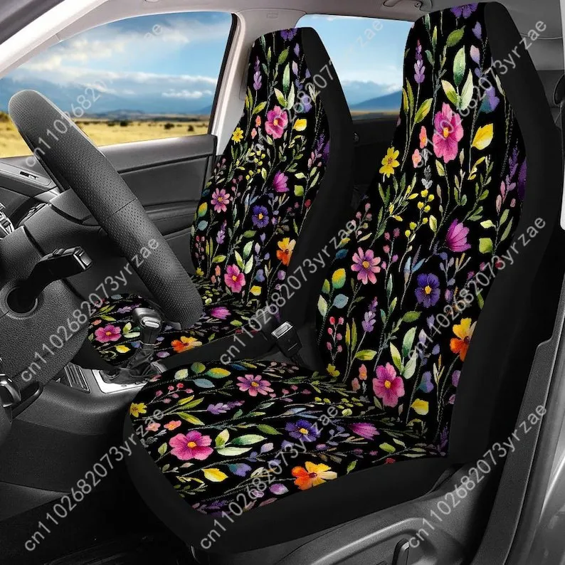 

Watercolor Wildflower Car Seat Covers Universal Environmentally Friendly Interior Decorations Comfortable Breathable Seat Covers