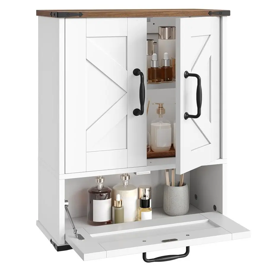

Farmhouse Wall Mounted Cabinet with Adjustable Shelf, Medicine Cabinet with FlipDown Door, Over The Toilet Bathroom Customizable
