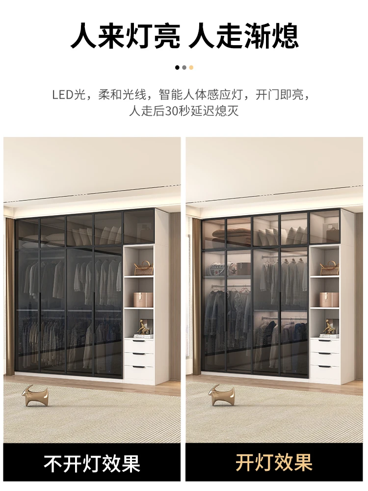 Wardrobe for home use, bedroom, solid wood small unit, rental room, installation free new 2023 popular light luxury storage ward