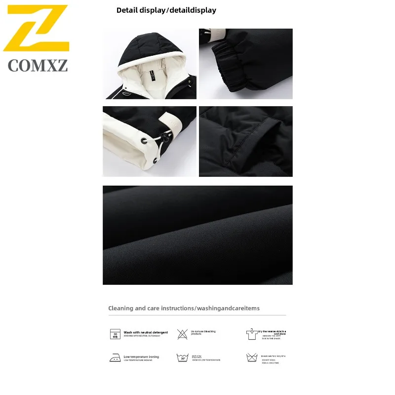 COMXZ 2025 Winter Fashion Hooded Puffer Jacket American style Unisex Casual Loose Fit Warm Waterproof Windproof Solid Color Coat