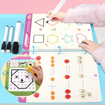 Children Montessori math learning toys drawing tablet pen control hand educational shape games toddler early learning coloring book