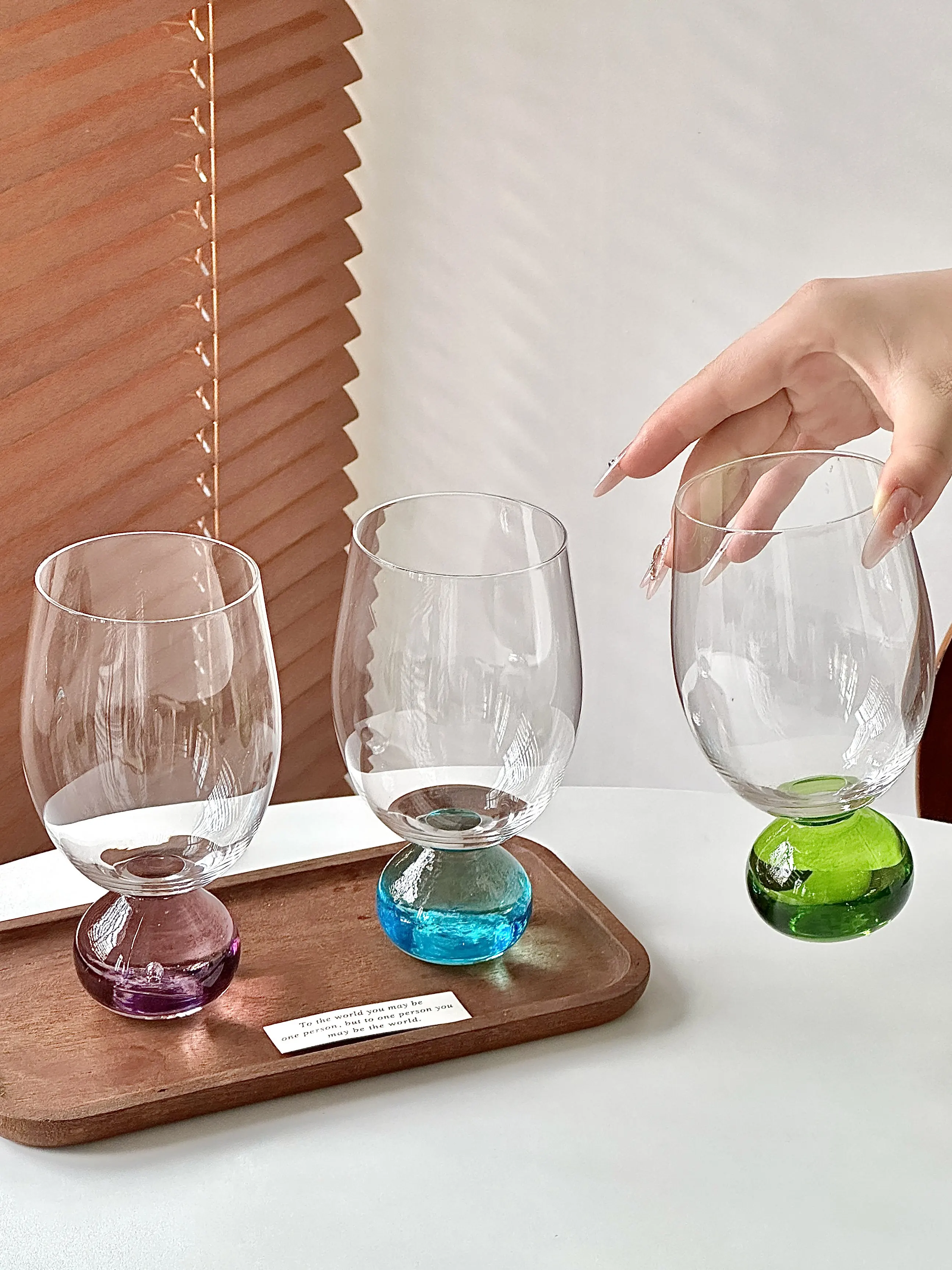 Colorful Glass Ball Base Chubby Color Bubble Base Glass Cups, Light Luxury Short Stem Tumblers, Aesthetic Cold Drink & Cocktail