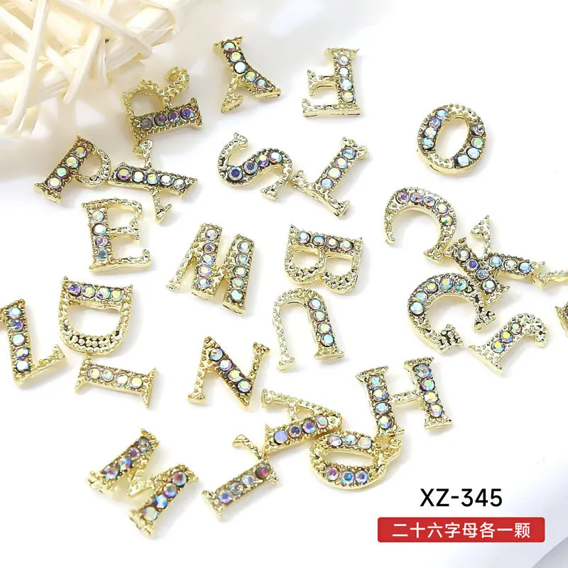 26Pcs Letters Nail Charms Glitter Crystals Diamonds Nail Rhinestones English Alphabet Nail Charms 3D Shiny Letter Capital Gems