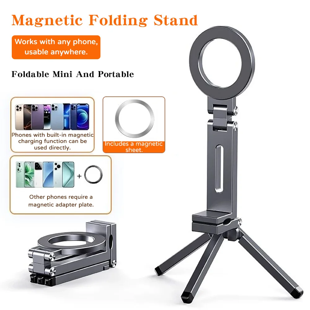 

Magnetic Mount Portable Clip Rotating Folding Universal Phone Holder Strong Suction Foldable Travel Desk Magnetic Bracket
