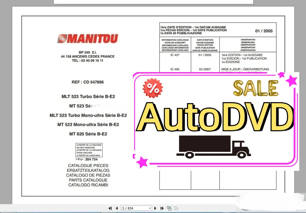 

АвтоDVD Manitou Вилочный погрузчик США Полный набор деталей Модель Каталог PDF
