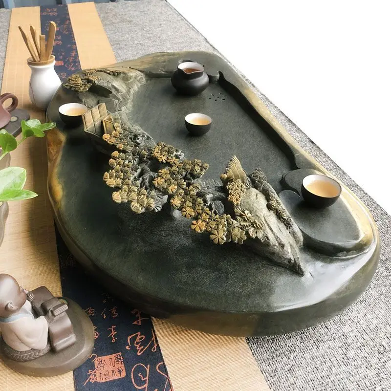 Tea table tea tray household Chinese retro style Kung Fu tea set manual drainage natural landscape beauty