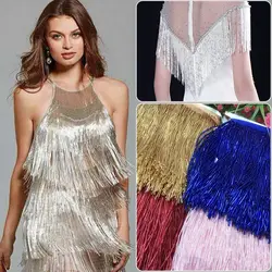 15cm Drop Crystal Beaded Glass Tube Fringe Lace Tassel Trim Trimming Ribbon DIY Dance Latin Dress Costume 1/2/5yd