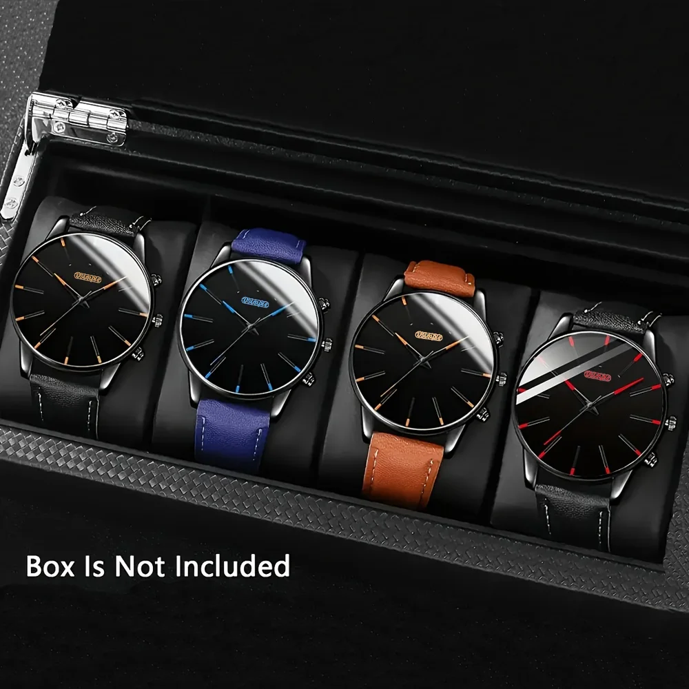 Men'S Fashion Quartz Watch Set of 4 - Shock Resistant, Analog Display, Faux Leather Strap, Accurate Timing, Classic Design