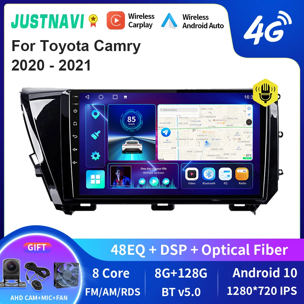 

JUSTNAVI QT10 Wireless CarPlay Android Auto Radio For Toyota Camry 2020 - 2021 Stereo Car Multimedia Video Player GPS DVS DSP BT