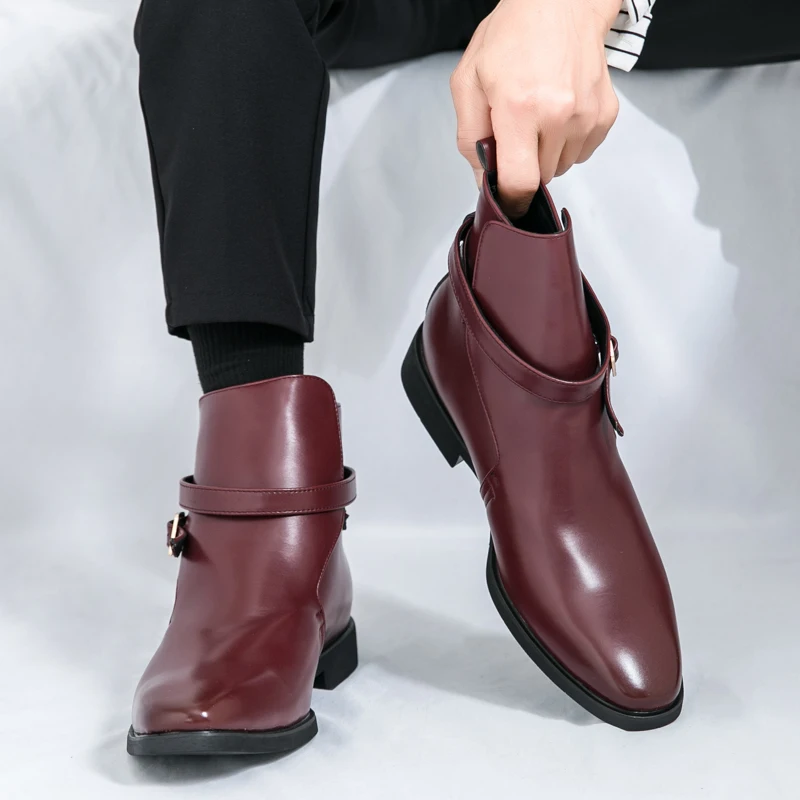 Hot Selling Men's Chelsea Boots Europe America High-end Banquet Dress Shoes Fashionable Red New Men's High Top Short Boots