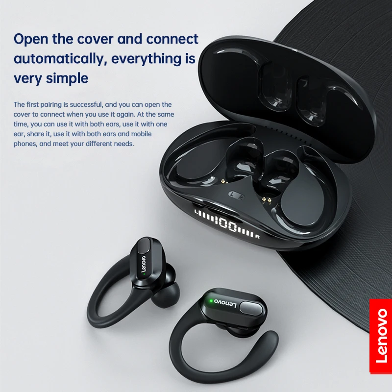 Lenovo XT80 Earhooks Sports Bluetooth Wireless Headsets with Mics, LED Power Display,Hifi Stereo Sound ENC TWS Earphones