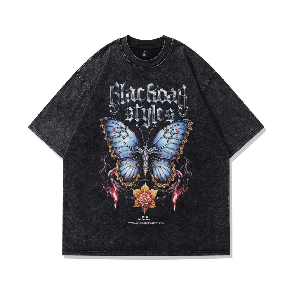 

Lightning Butterfly Graphic Summer Grunge Tops Tees for Women Men Wash Goth Aesthetic Women's Oversized Y2k T-Shirts Streetwear