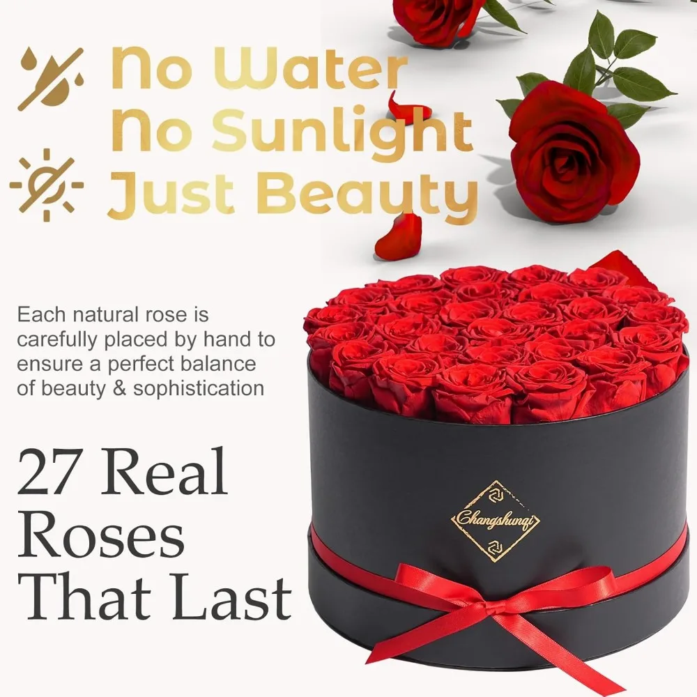 27 ورود محفوظة للأبد في صندوق، زهور حقيقية لهدايا أعياد الميلاد للنساء، الذكرى السنوية، عيد الأم #4
