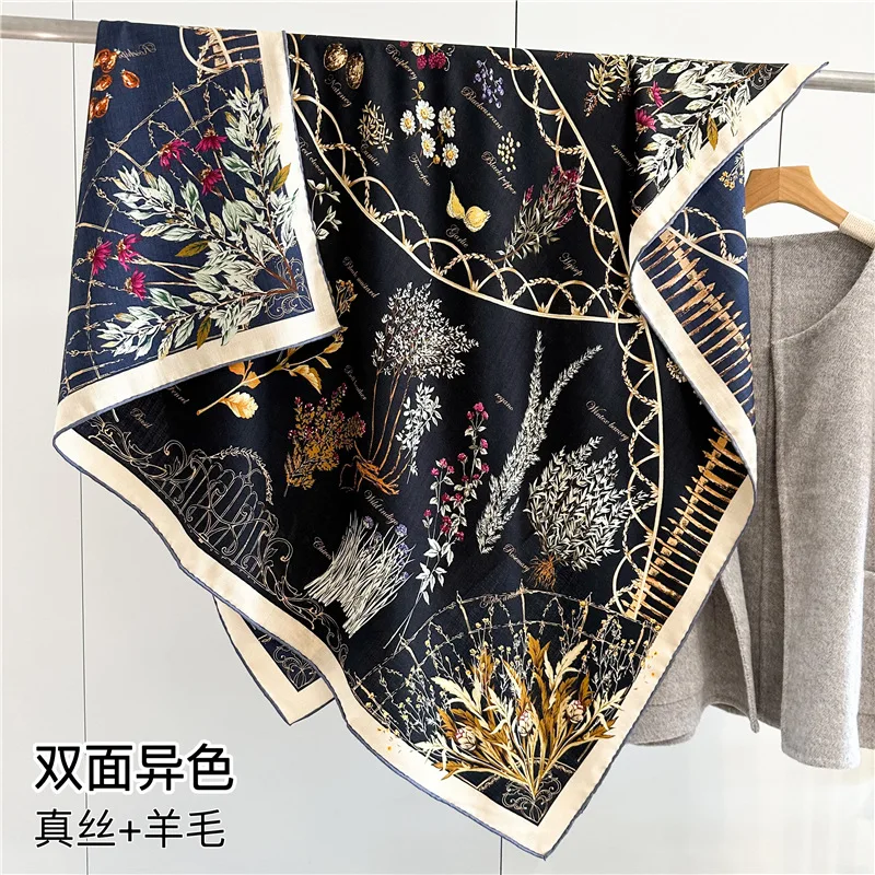 

Ink Style New Double Side Print Women Silk Wool Large Square Scarves 135 *135cm Print Lady Air Conditioning Shawl