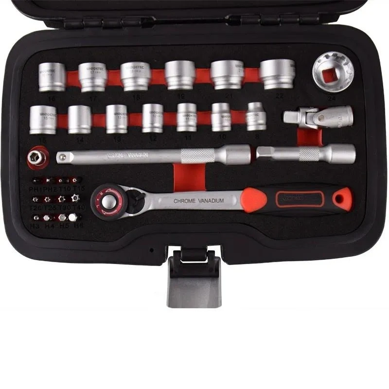 31-Piece 3/8 Drive Ultra-Short Ratchet Wrench Set Multi-Function Socket Tool Kit for Motorcycle Car Maintenance Repair