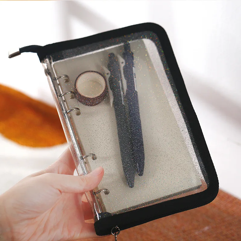 Ins Colorful A6 Loose-leaf Binder Handbook 6-Holes Zipper Diary Book Sparkling PVC Portable Idol Photo Collect Notes Stationery