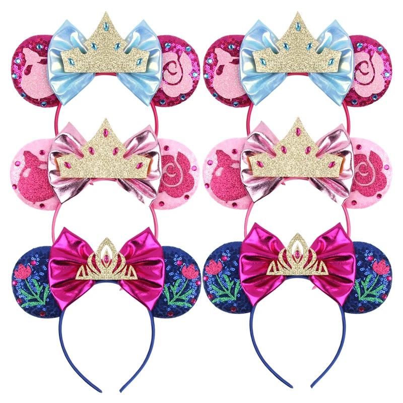 

10Pcs/Lot Wholesale Glitter Leopard Sequins Mouse Ears Bow Headband Women&Girls Hairband Party Head Wear Handmade Hair Accessory