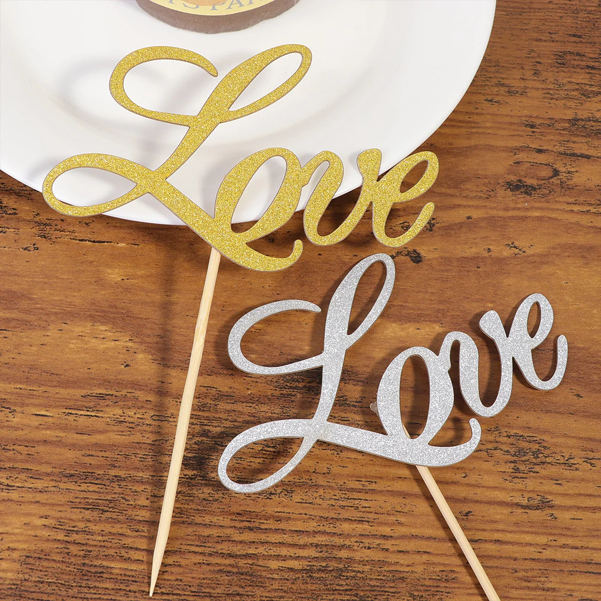 

40Pcs Picks Glitter Paper Toppers for Wedding Birthday Cupcake Party Food Decoration Golden Silver Topper