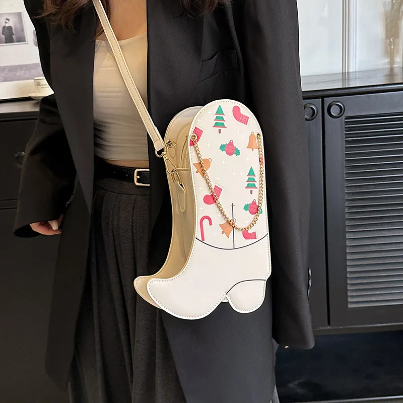 Christmas Heel Shoes Bags for Women 2023 New Quirky High Cute Cartoon Printing Crossbody Bag Fashion Leather Female Shoulder Bag