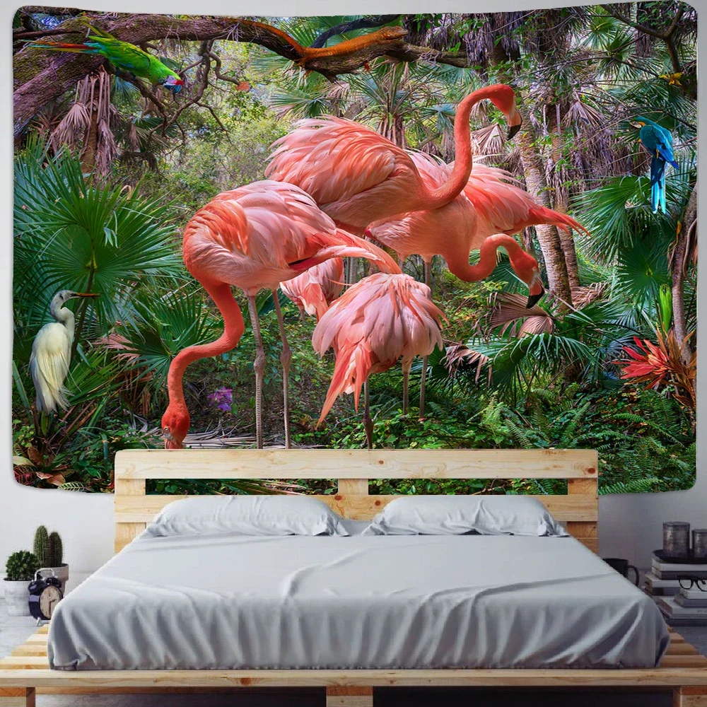 Flamingo Forest Tapestry Kawaii Room Decor Mandala Tapestry Wall Hanging Boho Decor Macrame Hippie Witchcraft Tapestries