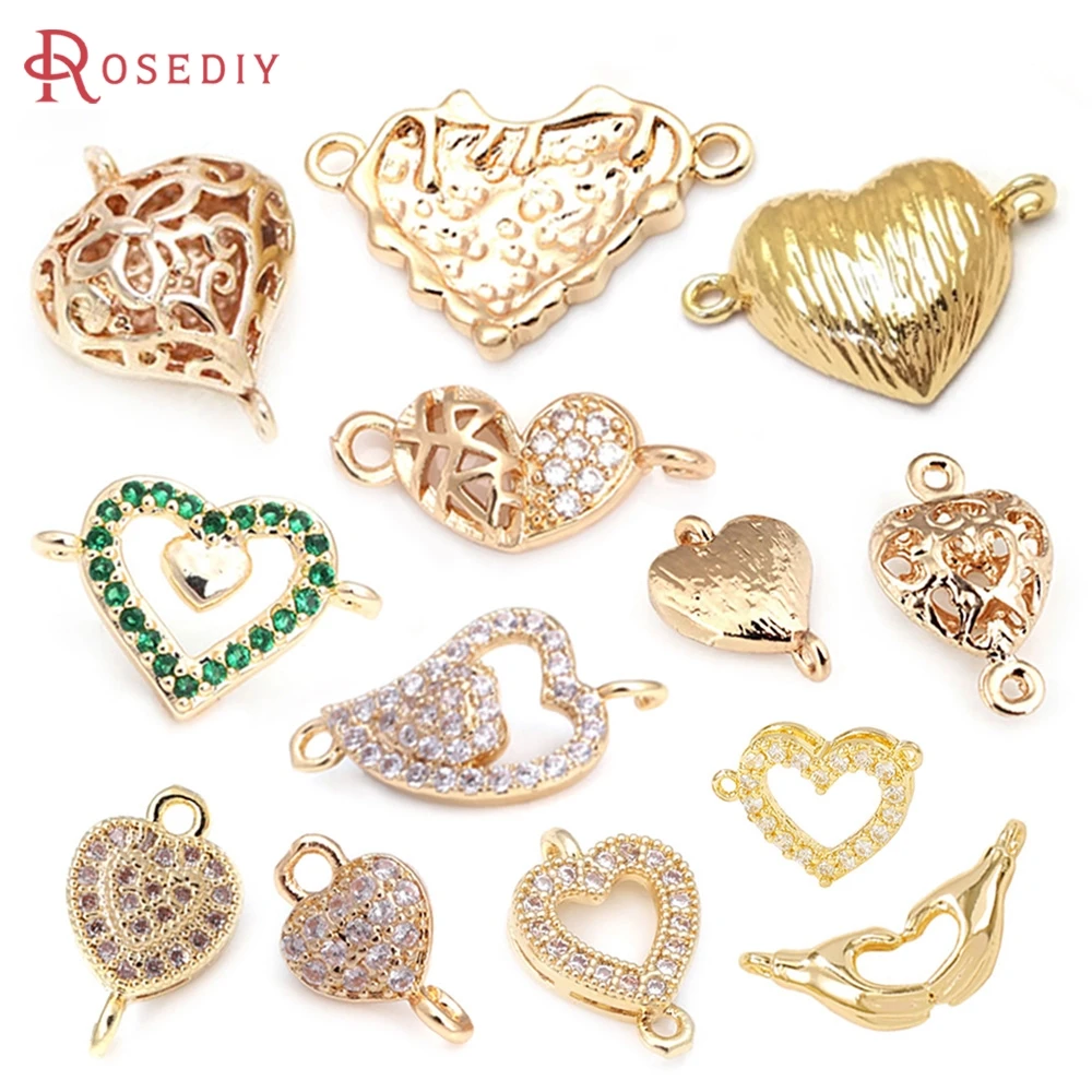 

Brass 2 Holes Heart Connect Charms Pendants Jewelry Making Supplies Diy Necklaces Earrings Bracelets Findings Accessories