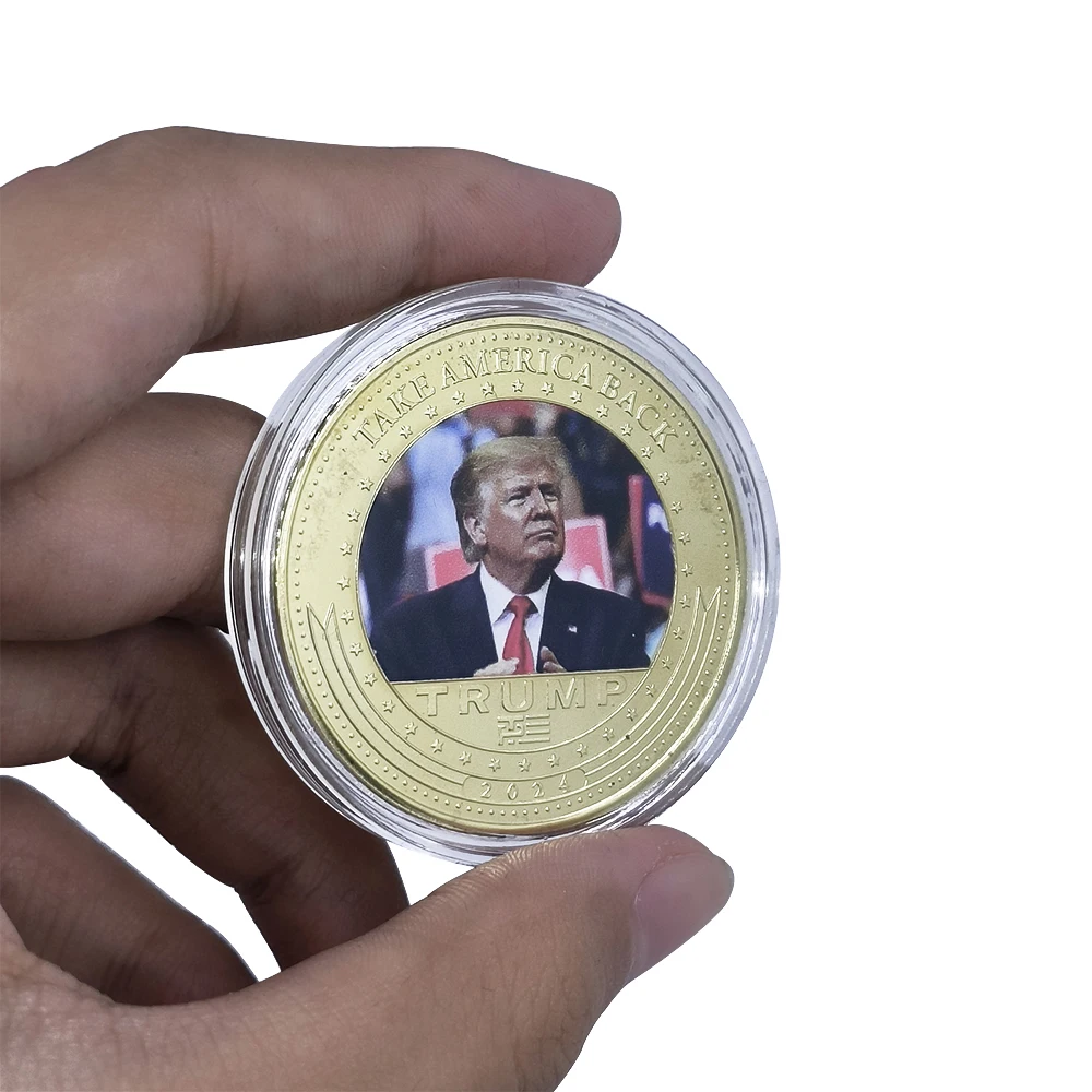 2024 Donald J. Trump Re-elect Gold Plated Challenge Coin 5pcs/set in Gift Box US 47th President Support Medal Festival Gift