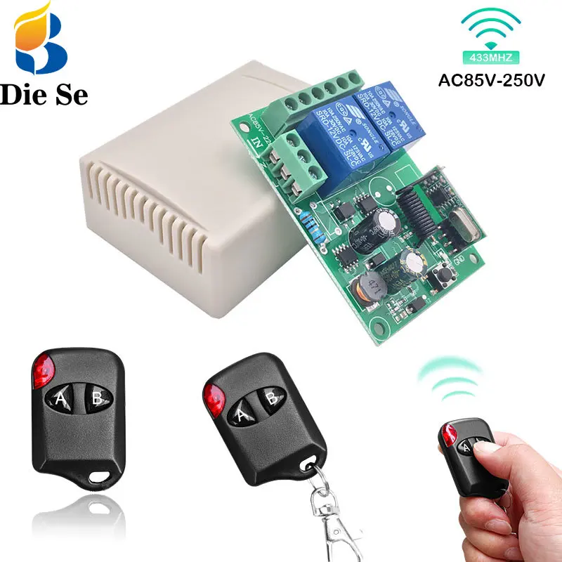 RF 433Mhz Wireless Universal Gate Remote Control SwitchAC 110V 220V 230V  250V 2CH Relay Receiver for Lights Garage Door Control