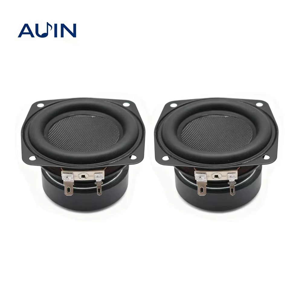 AUIN 2 Stück 3 Zoll 4 Ohm 20W Subwoofer-Lautsprechereinheit 78MM Hifi Wasserdichter Bass DIY Bluetooth-Lautsprecher Quadratischer Tieftöner