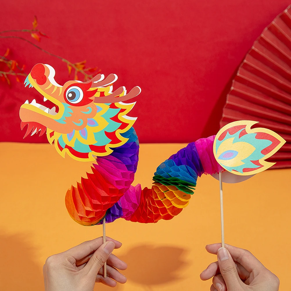 4 pçs 3d ano novo chinês papel dragão guirlanda dança decoração fontes de festa foto adereços celebração primavera portátil