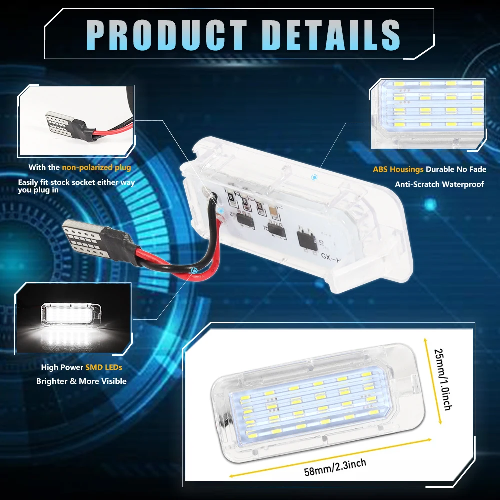 2Pcs License Plate Light for Ford KUGA S MAX MONDEO MK4 MK5 MK2 FIESTA 2008-2019 FOCUS ABS Plastic 12V LED Number Signal Light