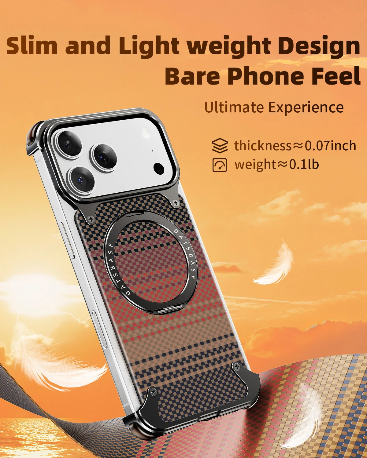 Oatsbasf Strukturierte Handyhülle aus Kohlefaser für iPhone 17 Pro/Pro Max/Air mit Ringständer 360 ° Drehbare magnetische stoßfeste Abdeckung