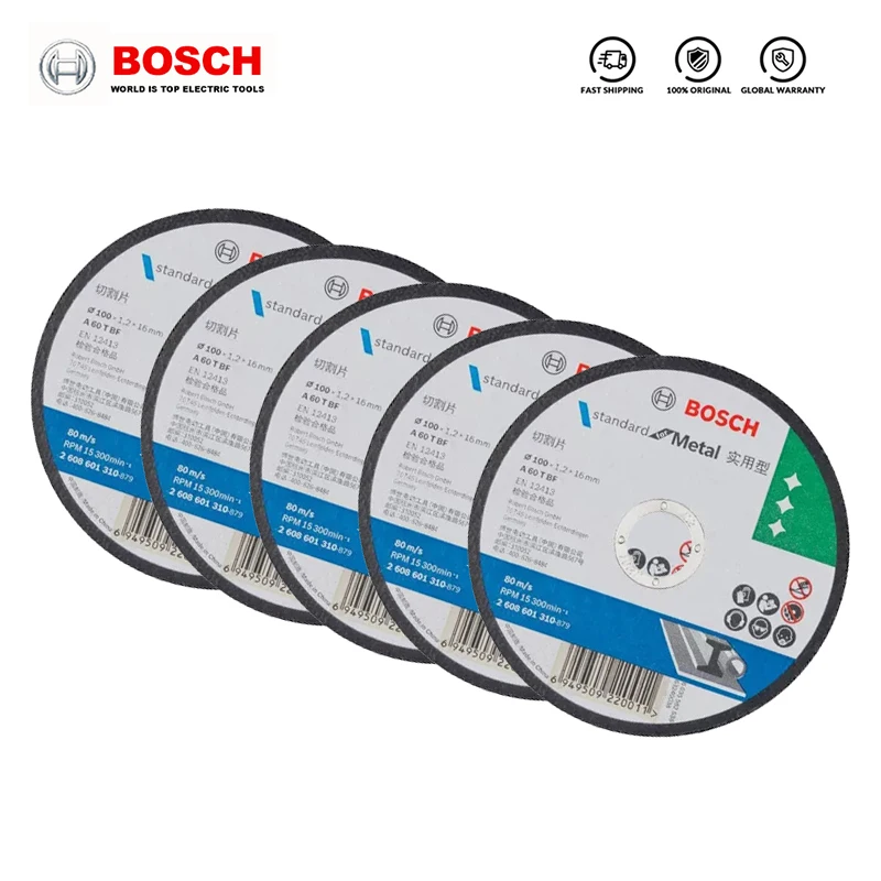 Bosch-Disque de Meuleuse pour Ministres le Métal et le Bois, Accessoire Pratique en Acier Inoxydable, 5 Pièces