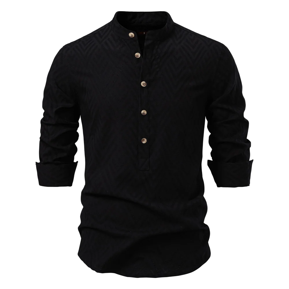 AIOPESON Men's 100% Cotton Solid Color Half-Button Casual Long Sleeve Shirt For Men Fashion Social Business Men Shirts