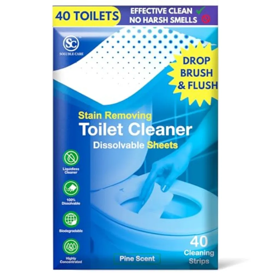 

Dissolvable Toilet Bowl Cleaner Sheets No Bottles, Easy Clean, Quick-Dissolving, Mess-Free, Septic-Safe Cleaning for Home and O