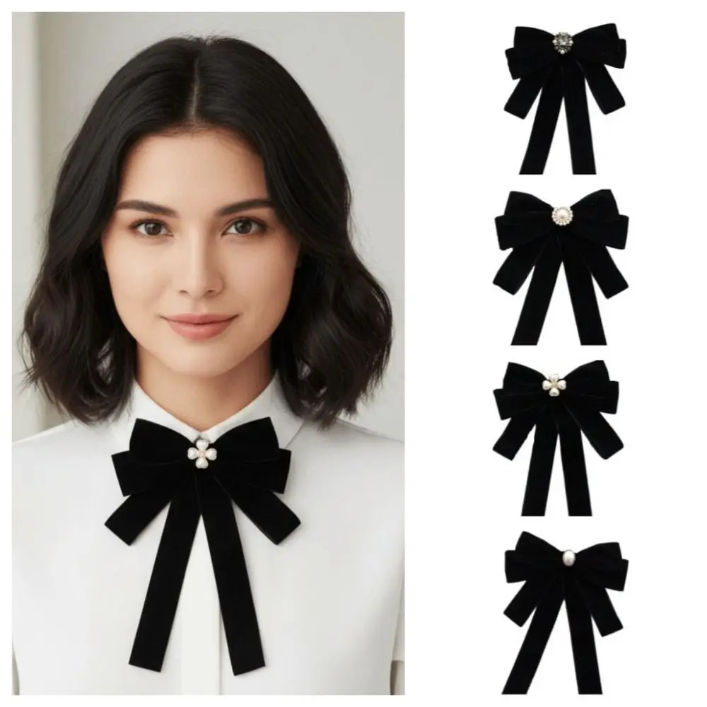 Luxury Velvet Black Ribbon Pin Beads Pearl Funerals Memorial Pin Rhinestones Pin Ribbon Badge Brooch Mourning