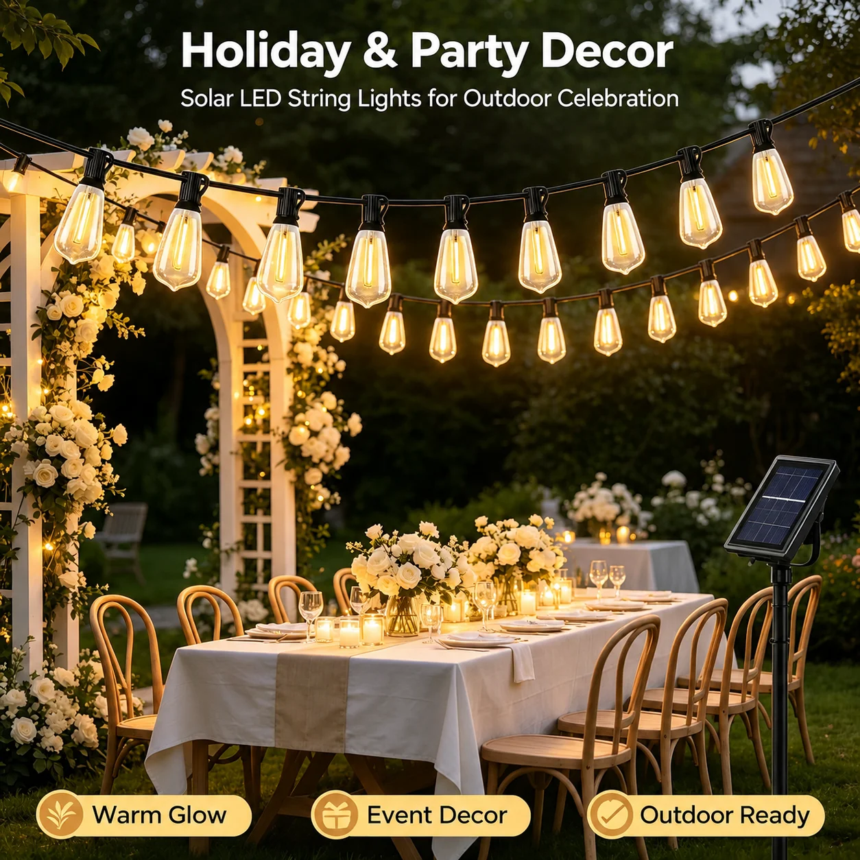 Solar String Lights Outdoor, 20 Bulb Waterproof LED Fairy Garland Lights for Patio Garden Yard Party Holiday Decor