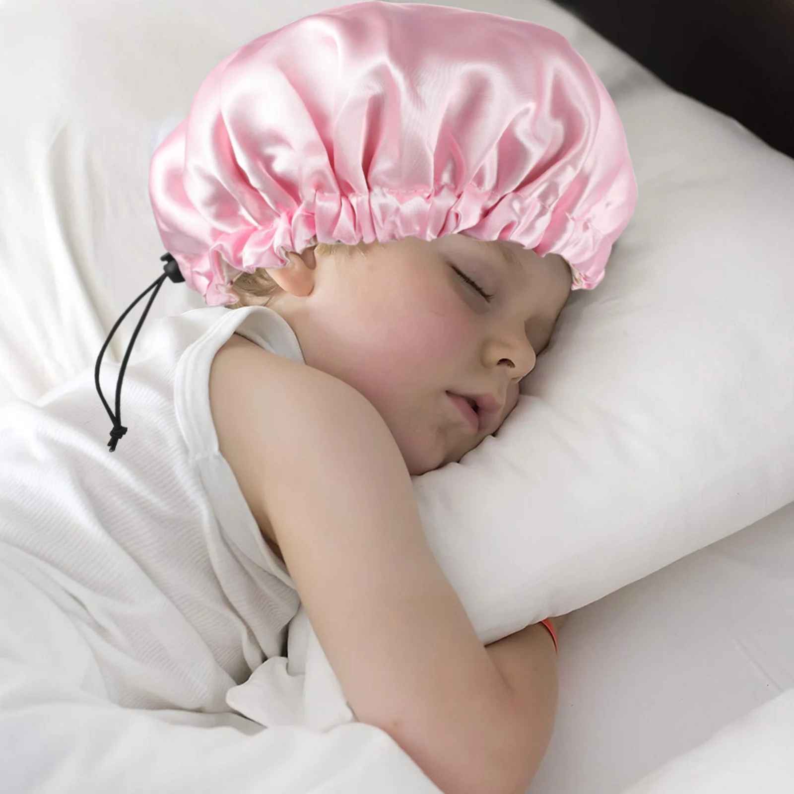 Kids Sleeping Hat Baby Bonnets 0- 6 Months Satin Cap for Adjustable Children Curls