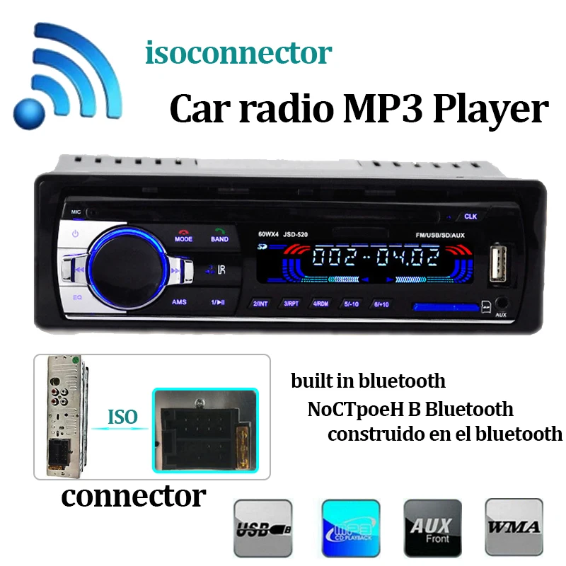 

1 Din Car MP3 Player Bluetooth Handsfree FM Radio USB SD Card AUX Audio 60W*4 Car Stereo