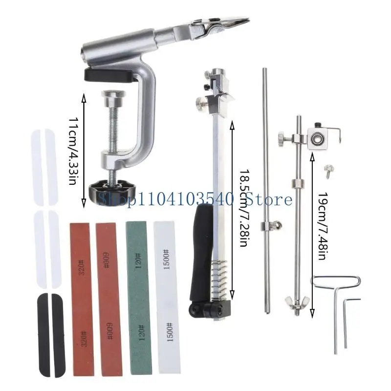 02DC RX-008 Kitchen Knife Sharpener System with 10 Whetstones 360° Rotation Flip Design Fixed Angle Stainless Steel