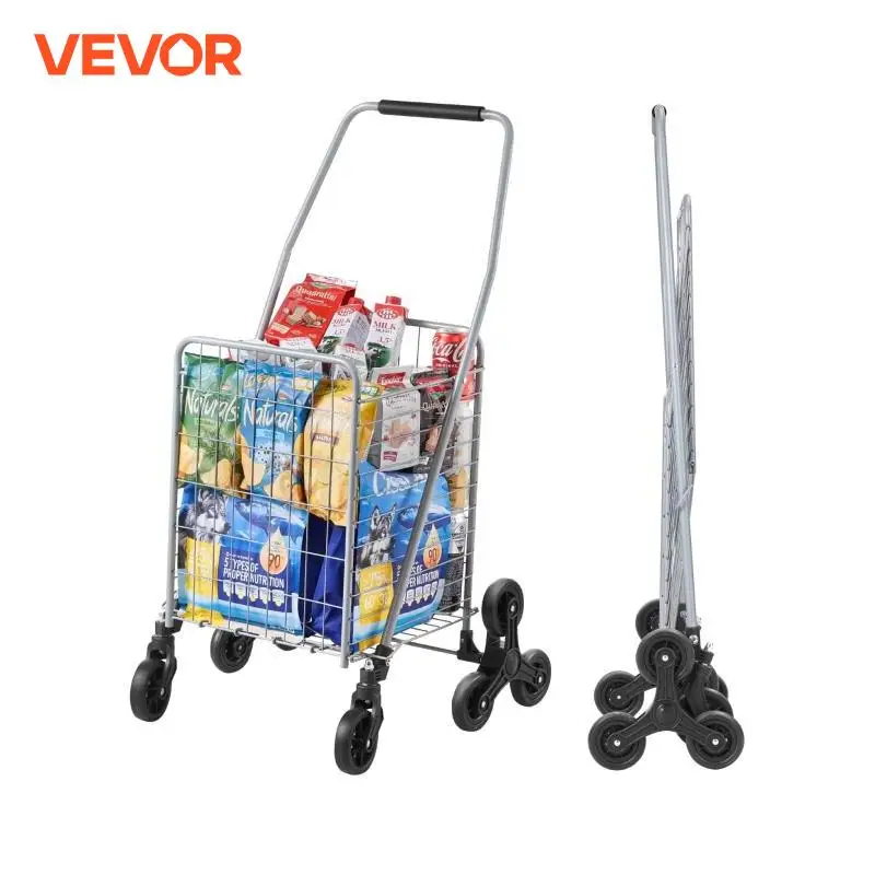 VEVOR 88lbs Folding Shopping Cart Light-weight Storage Stair Climbing Utility Cart with Wheels Outdoor Travel Picnic Handcart