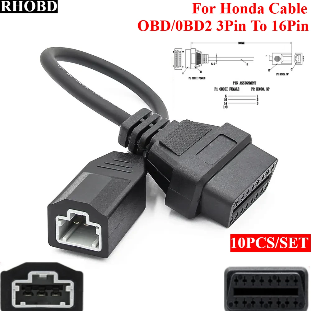 

10 шт./компл. новейший кабель OBD2 для Hon/da 3-контактный OBD-адаптер OBD2 OBDII для Honda 3-контактный разъем 16-контактный совместимый диагностический инструмент