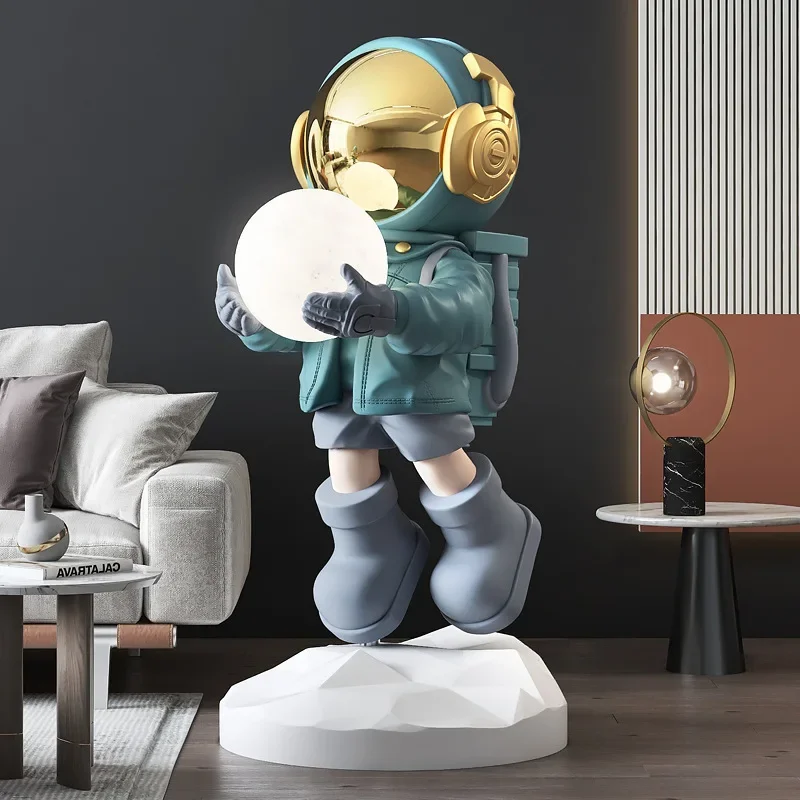 80cm Big Size Luxury Glowing Astronaut Figurine Statue Figure Sculpture Resin Spaceman Ornament Bedroom Home Decor Decoration