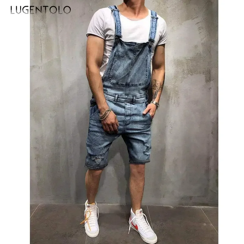 Jean Overalls Men Hole Fashion Summer Shorts Straight Large Size Casual Streetwear Mens Clothing