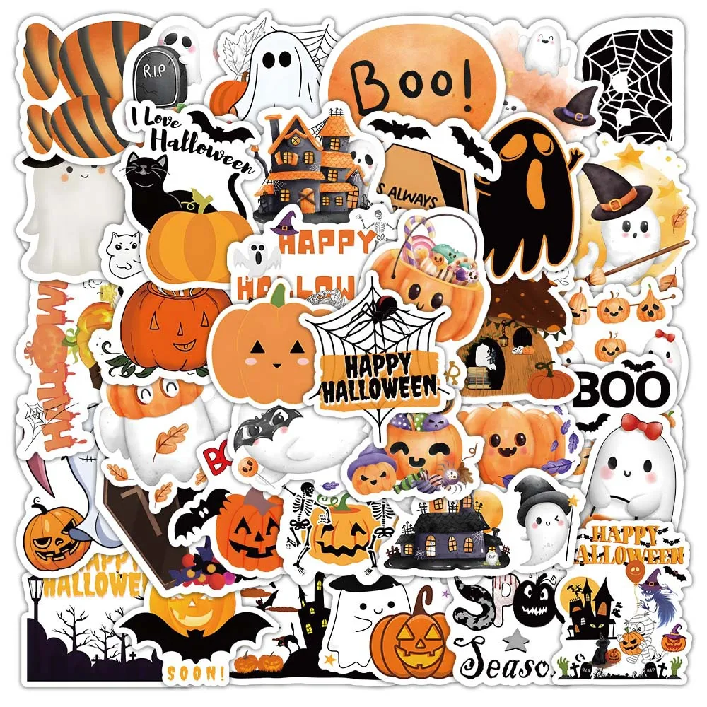 

50 шт., наклейка с рисунком Хэллоуина, украшение в виде головы тыквы, праздничное украшение «сделай сам», водонепроницаемая наклейка для ручного счета, книга
