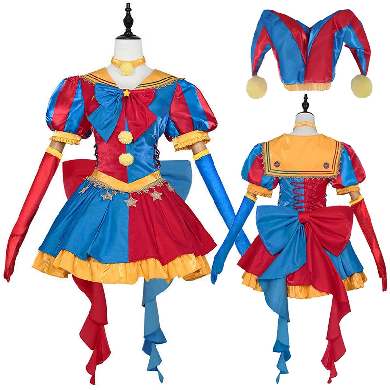 

Карнавальный костюм на Хэллоуин для женщин: Клоун Помни, косплей-костюм, униформа Лолиты, аниме-костюм для ролевых игр по мотивам «Удивительного цифрового цирка»