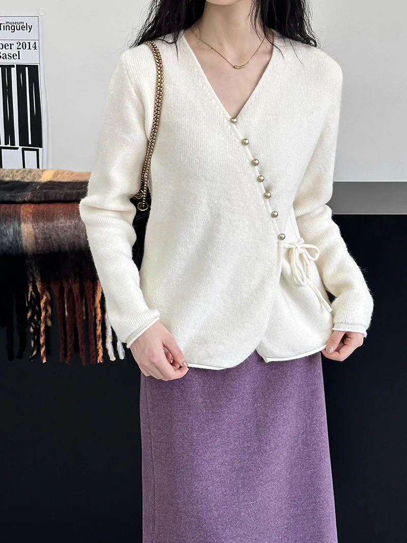 2023 New Women Cardigans V-Neck Coat Sweater Women Beige Cape Vintage Single Button Knitted Cardigan Women Autumn Tops