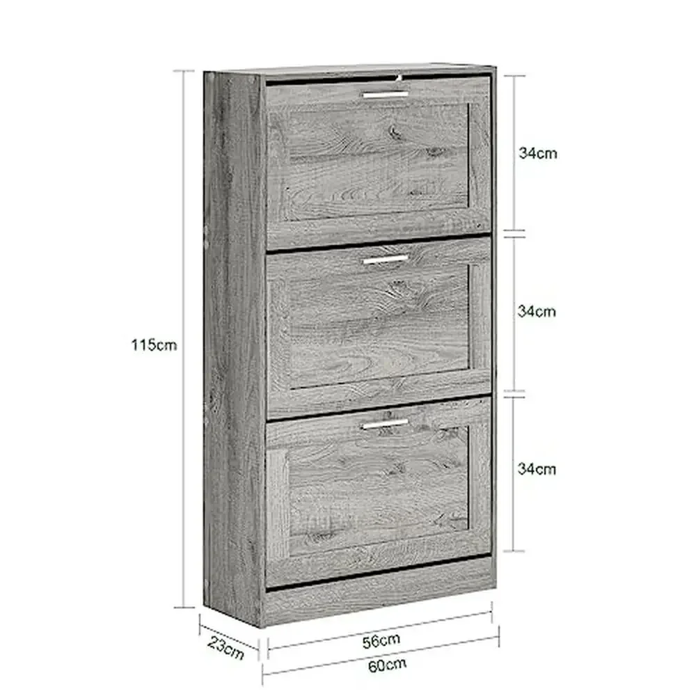 Modern Weathered Wood Shoe Cabinet Organizer 3 Flip-Drawers Shoe Rack with Spacious Top Surface Stylish Shoe Storage Cupboard